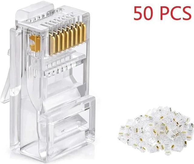 Alt view image 6 of 6 - Cat6 Connector Cat6 RJ45 Ends 50-Pack Cat6 / Cat5e / Cat5 RJ45 Connector Ethernet Cable Crimp Connectors UTP Network Plug for Solid Wire and Standard Cable (Transparent)