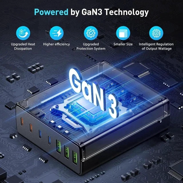 Alt view image 3 of 5 - USB C Fast Charger Block 300W: 7 Port USB Charging Station Hub Brick - Dual PPS PD 100W Laptop Wall Charger Power Adapter for MacBook Pro HP Surface iPad iPhone Galaxy Android