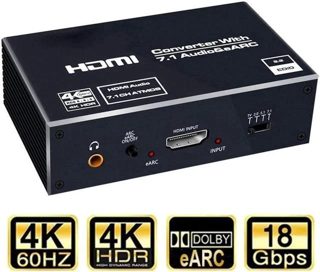 Main image of 4K 60Hz HDMI Audio Extractor Splitter, HDMI + Optical Toslink SPDIF + 3.5mm Audio Jack + Coaxial + 7.1Ch, Support - HDCP 2.2 - EDID,Dolby Vision,HDR 10