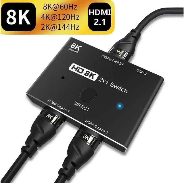 Main image of HDMI-compatible 2.1 HD Switcher Adapter 4K 120Hz 8K 60Hz Ultra HD Switcher 2 sources to 1 display Converter Splitter For PS4/5 TV Box HDTV Xbox Projector