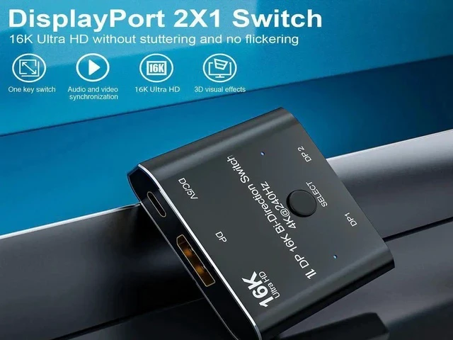Alt view image 2 of 7 - 2×1 Bi-Directional DisplayPort Switch Converter, Support 16K@60Hz / 8K@120Hz / 4K@240Hz, Video Switcher for Multiple Sources & Displays