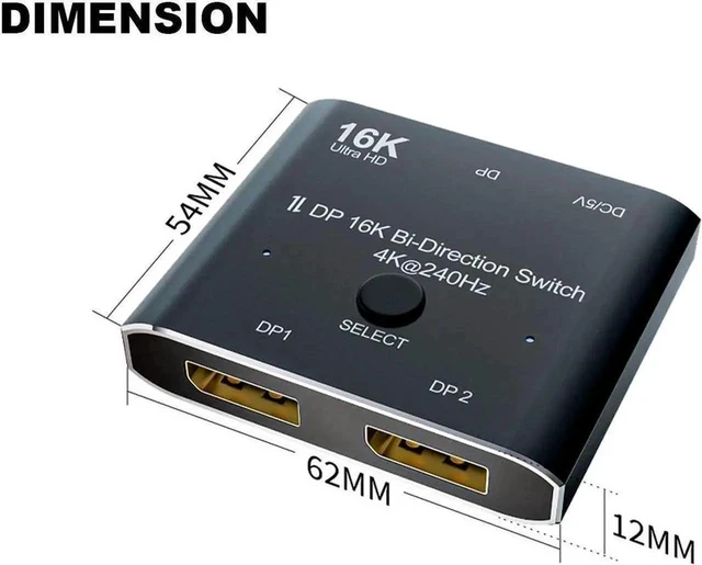 Alt view image 3 of 7 - 2×1 Bi-Directional DisplayPort Switch Converter, Support 16K@60Hz / 8K@120Hz / 4K@240Hz, Video Switcher for Multiple Sources & Displays
