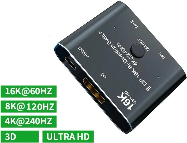 Alt view image 5 of 7 - 2×1 Bi-Directional DisplayPort Switch Converter, Support 16K@60Hz / 8K@120Hz / 4K@240Hz, Video Switcher for Multiple Sources & Displays