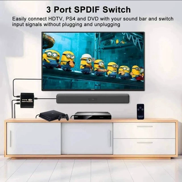 Alt view image 7 of 7 - 3 in 1 Out SPDIF Toslink Optical Audio Switcher Splitter with IR Remote, 3-Port Digital Optical Audio Selector Box for Soundbar, Amplifier, HDTV