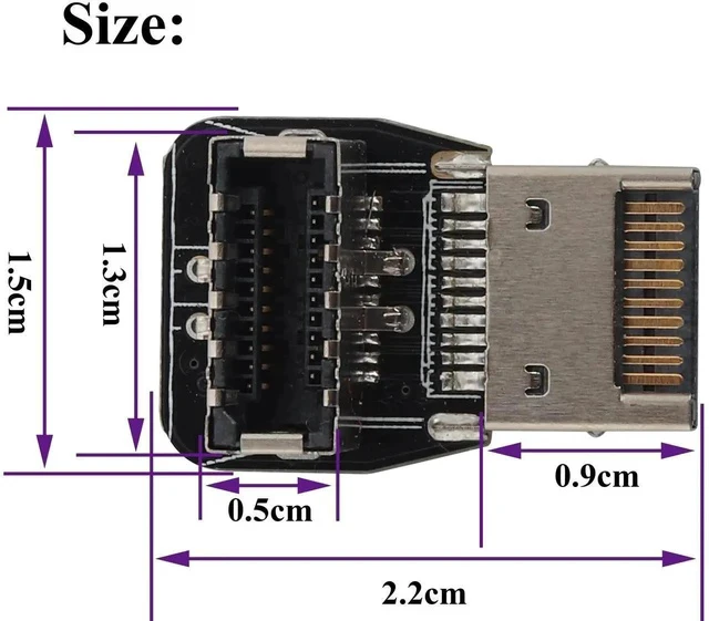 Alt view image 3 of 3 - 1Pack 90 Degree Type-E USB 3.1 Front Panel Header Adapter - Up-Right Angle USB 3.1 Type-E Male to Female Front Panel Internal Power Connector for Motherboard
