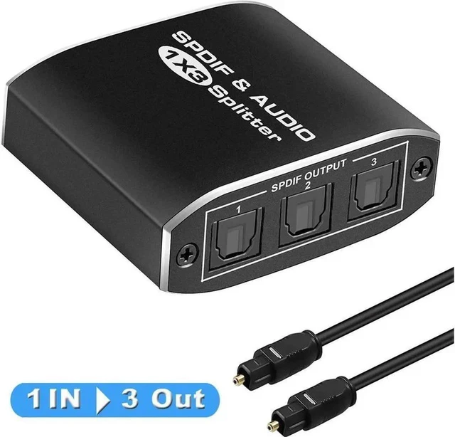 Alt view image 2 of 5 - 1x3 Digital Optical Audio Splitter SPDIF 1 Input 3 Outputs Toslink Splitter 1 in 3 Out Aluminum Alloy with Optical Cable, Supports 5.1CHDolby AC3, DTS, PS4, PS3, Xbox, DVD & Home Theatre