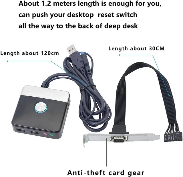 Alt view image 6 of 7 - Reset HDD Button Switch Desktop PC Computer Case Power Supply Supplies on/Off with Dual USB PortsAudio Ports and Reset HDD Push Button Switch for Home, Office, Internet Cafes(Cable 120CM