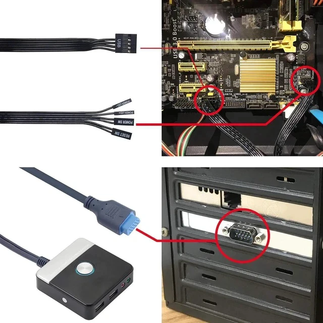 Alt view image 4 of 7 - Reset HDD Button Switch Desktop PC Computer Case Power Supply Supplies on/Off with Dual USB PortsAudio Ports and Reset HDD Push Button Switch for Home, Office, Internet Cafes(Cable 120CM