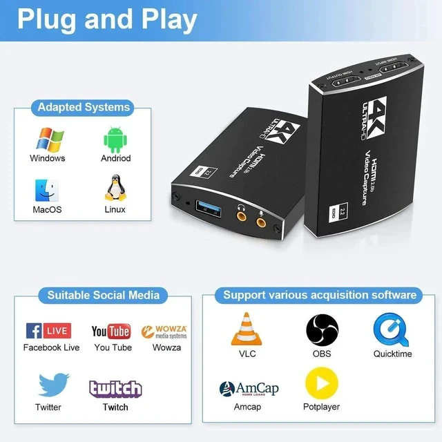 Alt view image 3 of 6 - Capture Card 4K, 1080P HDMI Video Capture Card to USB/Type-C with Microphone and HDMI Loop-Out for Streaming, Compatible with Nintendo Switch/Game Console/Phone