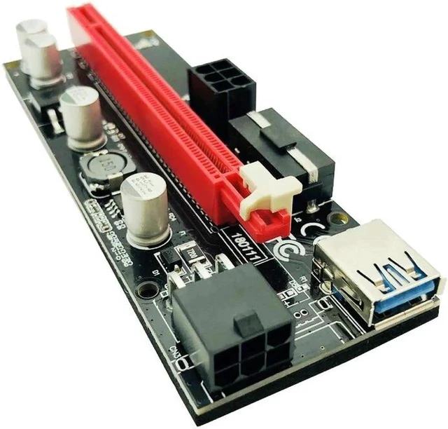 Alt view image 3 of 5 - 10PCS 009S PCIE PCI-E 1x to 16x PCI Express Riser Card Molex 6pin Power Supply Adapter SATA to USB 3.0 Cable for BTC ETH Mining