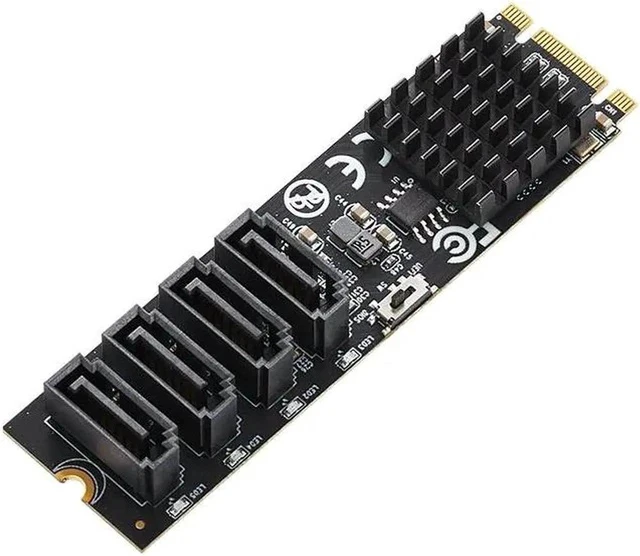 Alt view image 2 of 5 - RAID Card M.2 to 4Port SATA3.0 6Gbps SSD HDD Adapter RAID Controller M+B Key 2280mm Size PCIe2.0 Marvell 9236 Chip for UEFI BIOS