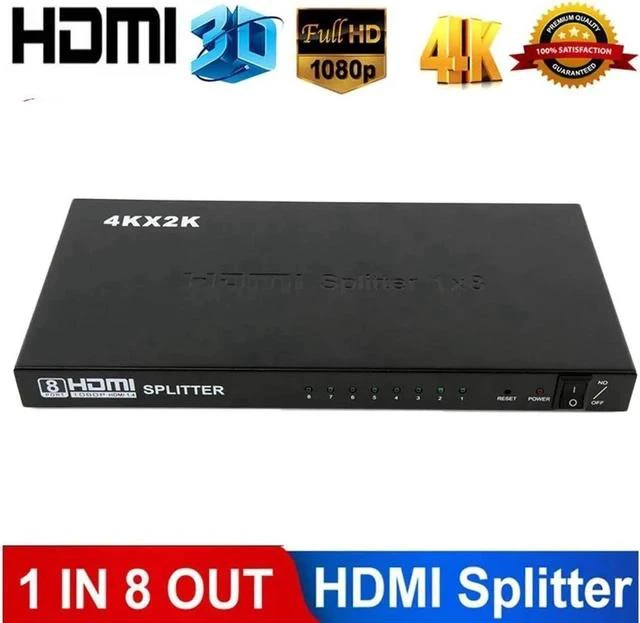 Main image of Hdmi Splitter 4k 1 in 8 Out 4K and 3D Hdmi Splitter Box, Support 4K x 2K@30Hz 1080P Full HD 3D for Ps4 / Xbox One/Fire TV/Apple TV/Sky Box/Stb/DVD/Laptop/Blue ray