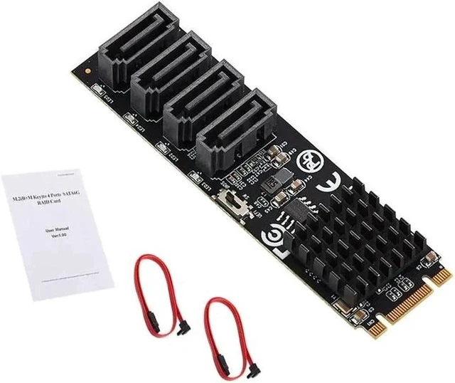 Alt view image 3 of 5 - RAID Card M.2 to 4Port SATA3.0 6Gbps SSD HDD Adapter RAID Controller M+B Key 2280mm Size PCIe2.0 Marvell 9236 Chip for UEFI BIOS