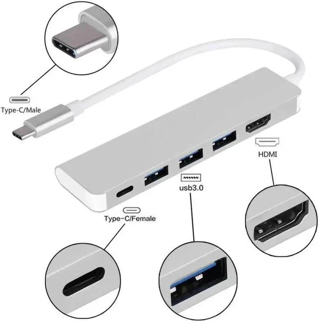 Main image of Male to USB 3.0 Hub Adapter with 4K HDMI Output, 5Gbps High-Speed Data Transfer Multiport Connector for USB-A Devices