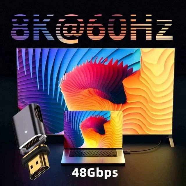 Alt view image 3 of 7 - Magnetic 90 Degree Right Side HDMI 2.1 Adapter, 48Gbps High Speed Gold-Plated HDMI Male to Female Gender Changer Support 8K@60Hz, 4K@120Hz for TV, Gaming Monitor, Game Console
