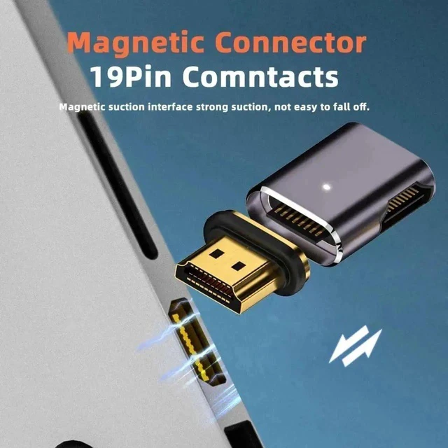 Alt view image 4 of 7 - Magnetic 90 Degree Right Side HDMI 2.1 Adapter, 48Gbps High Speed Gold-Plated HDMI Male to Female Gender Changer Support 8K@60Hz, 4K@120Hz for TV, Gaming Monitor, Game Console