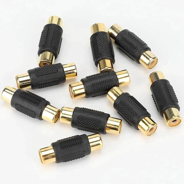 Alt view image 2 of 7 - RCA Female to Female Coupler, 10 Pack Audio Video Adapter Connector Gold Plated Jack to Jack Converter Cable Extender for Amplifier, Speaker, TV