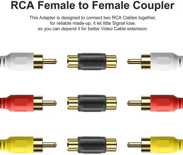 Alt view image 3 of 7 - RCA Female to Female Coupler, 10 Pack Audio Video Adapter Connector Gold Plated Jack to Jack Converter Cable Extender for Amplifier, Speaker, TV