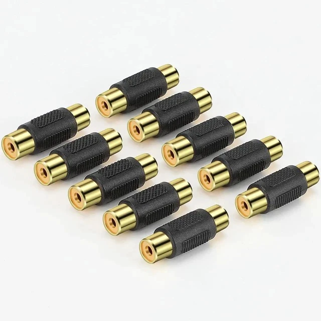 Alt view image 5 of 7 - RCA Female to Female Coupler, 10 Pack Audio Video Adapter Connector Gold Plated Jack to Jack Converter Cable Extender for Amplifier, Speaker, TV