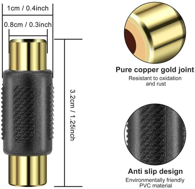Alt view image 7 of 7 - RCA Female to Female Coupler, 10 Pack Audio Video Adapter Connector Gold Plated Jack to Jack Converter Cable Extender for Amplifier, Speaker, TV
