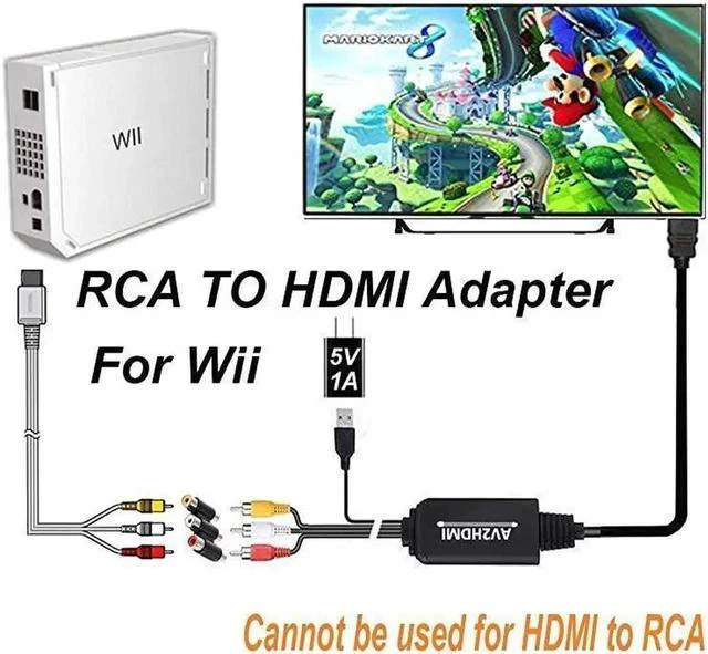 Main image of RCA to HDMI Converter Cable AV to HDMI Adapter Cable Cord 3RCA CVBS Composite Audio Video in to 1080P HDMI Out Supporting PAL NTSC for Wii VHS VCR Camera DVD RCA to HDMI KitBlack