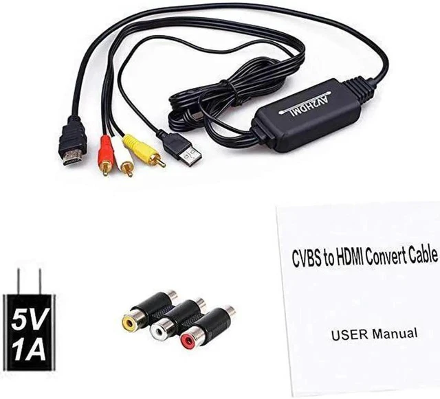Alt view image 5 of 5 - RCA to HDMI Converter Cable AV to HDMI Adapter Cable Cord 3RCA CVBS Composite Audio Video in to 1080P HDMI Out Supporting PAL NTSC for Wii VHS VCR Camera DVD RCA to HDMI KitBlack