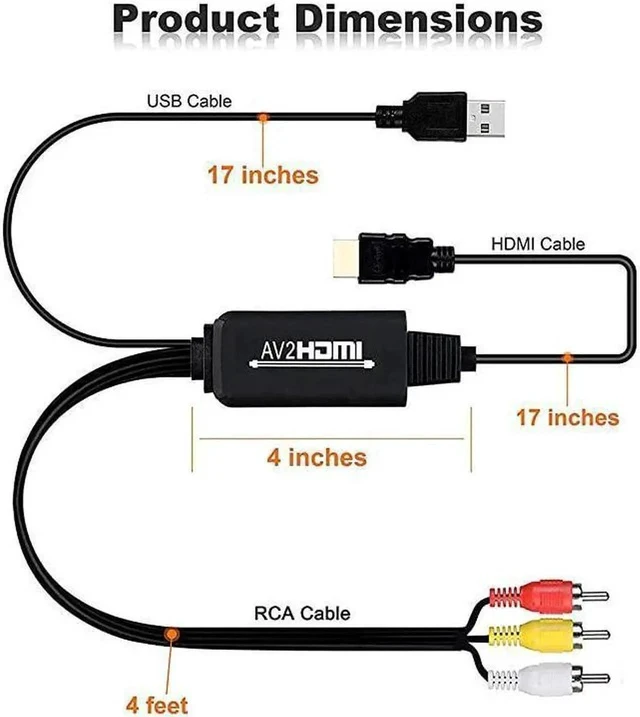 Alt view image 4 of 5 - RCA to HDMI Converter Cable AV to HDMI Adapter Cable Cord 3RCA CVBS Composite Audio Video in to 1080P HDMI Out Supporting PAL NTSC for Wii VHS VCR Camera DVD RCA to HDMI KitBlack