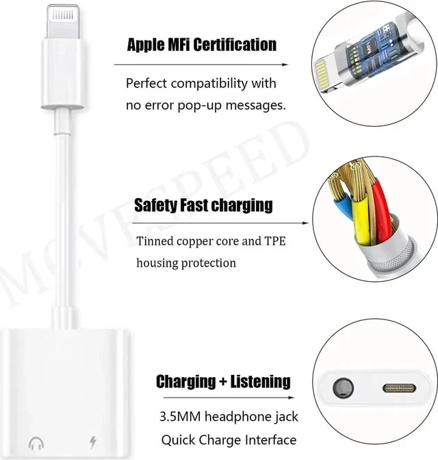 Alt view image 2 of 7 - 2 Pack Mfi Certified Lightning to 3.5 mm Headphone Jack Adapter for iphone Dongle Aux Cord 2 in 1 Charger and Aux Audio Splitter Adapter Compatible with iphone 14 13 12 11 X