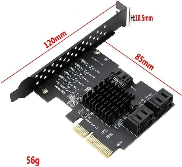 Alt view image 4 of 5 - Add On Card 5 Port SATA 3.0 Card PCIE SATA Controller PCI-E SATA Hub/Card PCIE to SATA3 Card HDD SSD PCI Express X4 Gen3 Adapter