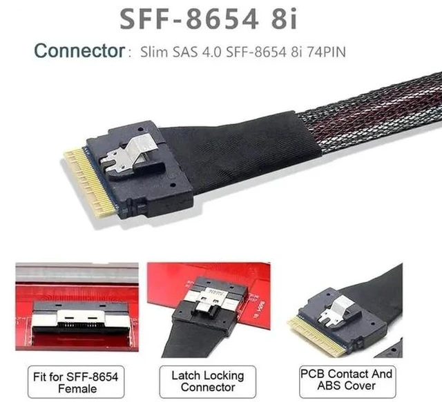Alt view image 3 of 7 - 50CM PCIe 4.0 SlimSAS 8i Fanout Cable, SFF-8654 74Pin x8 Host to Dual OCuLink SFF-8611 Storage Interconnection Cable for High-Density Server OCP Storage Expansion