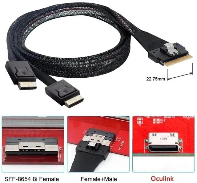 Alt view image 7 of 7 - 50CM PCIe 4.0 SlimSAS 8i Fanout Cable, SFF-8654 74Pin x8 Host to Dual OCuLink SFF-8611 Storage Interconnection Cable for High-Density Server OCP Storage Expansion