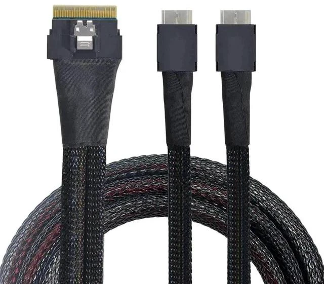 Main image of 50CM PCIe 4.0 SlimSAS 8i Fanout Cable, SFF-8654 74Pin x8 Host to Dual OCuLink SFF-8611 Storage Interconnection Cable for High-Density Server OCP Storage Expansion