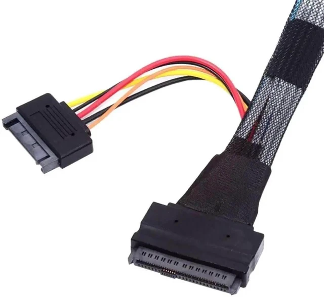 Alt view image 3 of 7 - 0.5M PCIe 5.0 x4 MCIO SFF-TA-1016 38Pin to U.2 SFF-8639 Cable with SATA 15Pin Power, 64Gbps High Speed MCIO Extension Wire for AI Server, HPC Workstation, U.2 NVMe SSD & External Storage Docking