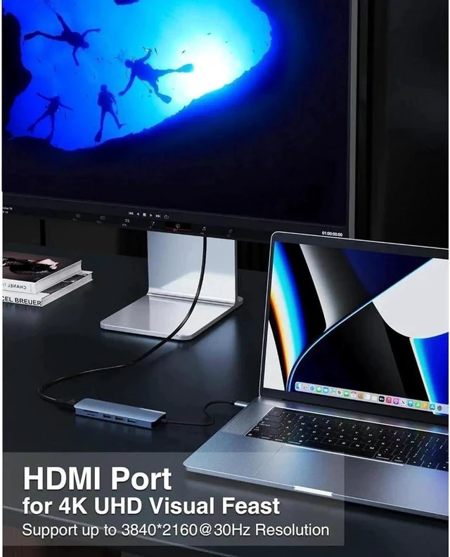 Alt view image 4 of 7 - 6 in 1 USB C to HDMI Adapter 4K@30Hz with USB 3.0, 2*USB 2.0, SD/TF Card Reader Compatible with Mac M1, M2, M3, iPad, iPhone 15 Pro/Pro Max, More Type C Devices