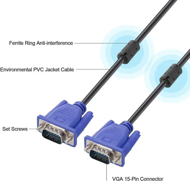 Alt view image 3 of 4 - Blue VGA Cable 15 Pin Male to Male Plug Computer Monitor Cable Wire Cord,4.92 Feet