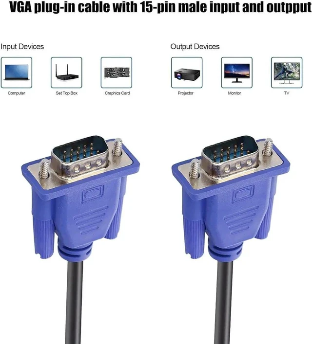 Alt view image 2 of 4 - Blue VGA Cable 15 Pin Male to Male Plug Computer Monitor Cable Wire Cord,4.92 Feet