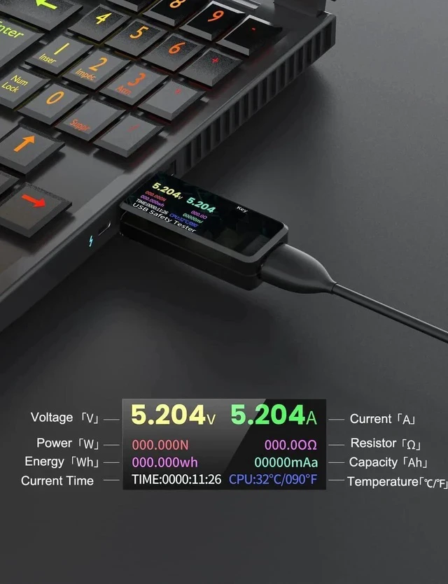 Alt view image 7 of 7 - USB 3.0 Tester Multimeter 3.7-32V 0-5.1A USB Voltage Tester USB Digital Current and Voltage Tester Meter Voltmeter Ammeter IPS Color Display Capacity Power Charger Detector