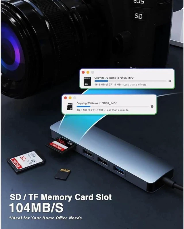 Alt view image 7 of 7 - 6 in 1 USB C to HDMI Adapter 4K@30Hz with USB 3.0, 2*USB 2.0, SD/TF Card Reader Compatible with Mac M1, M2, M3, iPad, iPhone 15 Pro/Pro Max, More Type C Devices