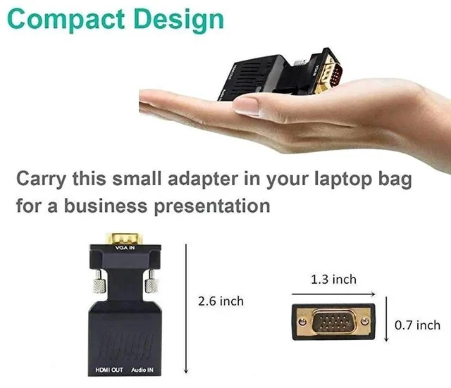 Alt view image 3 of 7 - VGA to HDMI Adapter 1080p VGA Male to HDMI Female Video Audio Converter with USB Cable and 35mm Audio Cable for PC Monitor Projector TV