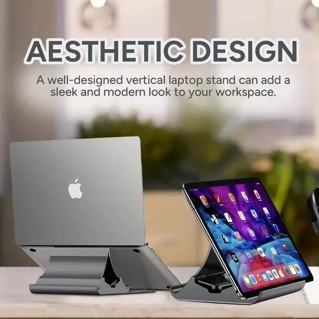 Alt view image 6 of 7 - Vertical Laptop Stand - Automatic Adjustable Multi-Device Organizer With Non-Slip Silicone Pad - Ideal Home & Office Stand for Men & Women - Desk Dock