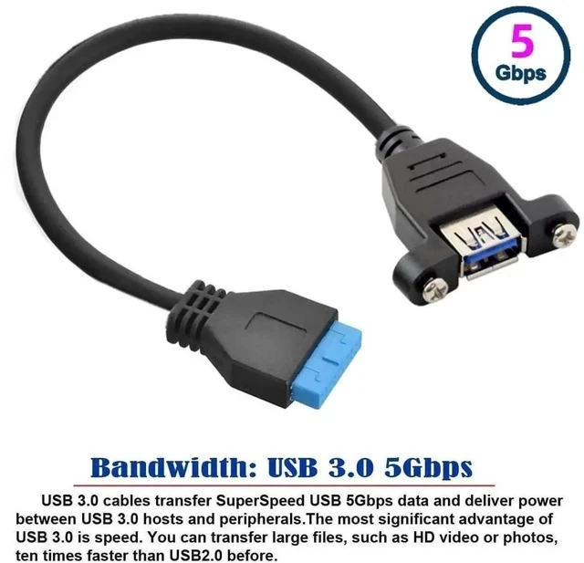 Alt view image 6 of 7 - 25cm Screw Mount Single USB 3.0 Type-A Female to Motherboard 20Pin Header Internal Extension Cable