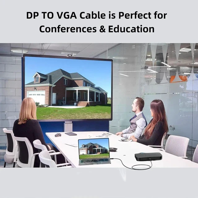 Alt view image 2 of 7 - Short DisplayPort to VGA Cable 1.5 Feet 2-Pack, Display Port DP to VGA Adapter Cord Male to Male HD Video 1080P for Computer, Monitor, TV, Projector