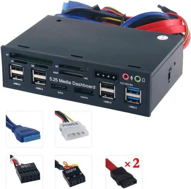 Alt view image 2 of 3 - 5.25 Inch PC Media Dashboard Front Panel Audio With SATA eSATA 2 x USB 3.0 And 6 x USB 2.0 Hub SD TF MMC M2 CF MS Card Reader