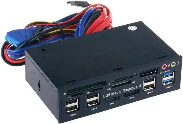 Main image of 5.25 Inch PC Media Dashboard Front Panel Audio With SATA eSATA 2 x USB 3.0 And 6 x USB 2.0 Hub SD TF MMC M2 CF MS Card Reader