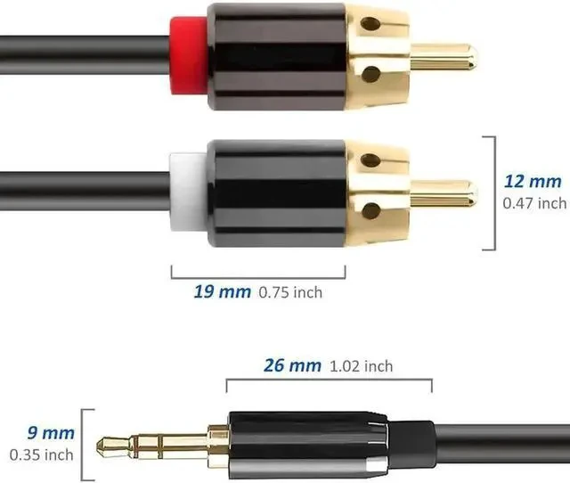 Alt view image 5 of 7 - RCA to 3.5mm Audio Cable, 3.5mm Male to 2RCA Male RCA Cable, Y Splitter Stereo Audio Cable for Subwoofer, Receiver, Speakers and More, 2 Meters / 6.6ft.