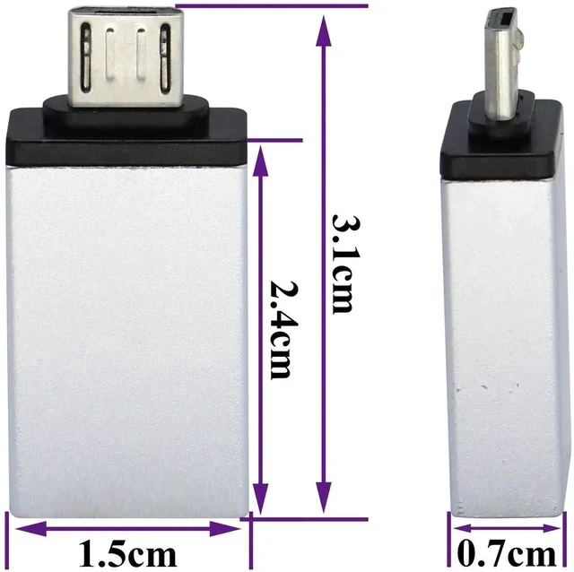 Alt view image 4 of 6 - 2-Pack OTG Micro to USB Adapter, Aluminum Alloy, Silver