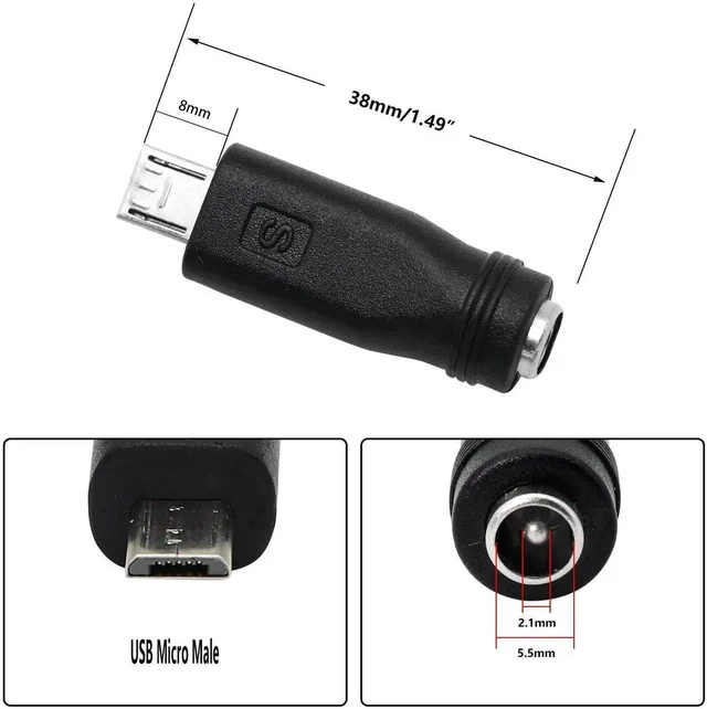 Alt view image 3 of 6 - 5 PCS USB Micro to DC Adapter Plugs Connectors 5.5 x 2.1mm