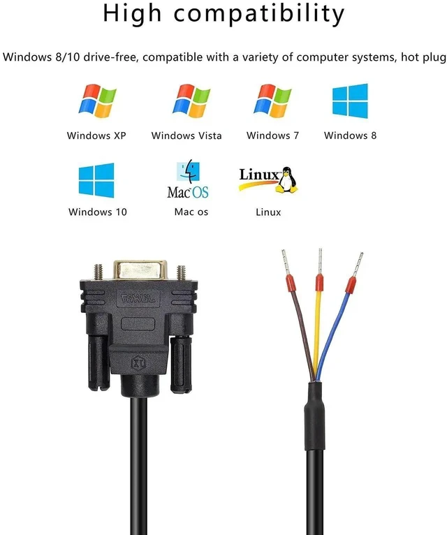 Alt view image 2 of 6 - DB9 Connector RS232 Serial Port Cable DB9 Adapters Solderless 9-Pin COM Port Breakout Replacement Cable Order:235 (Female) -1.5m/4.92Feet