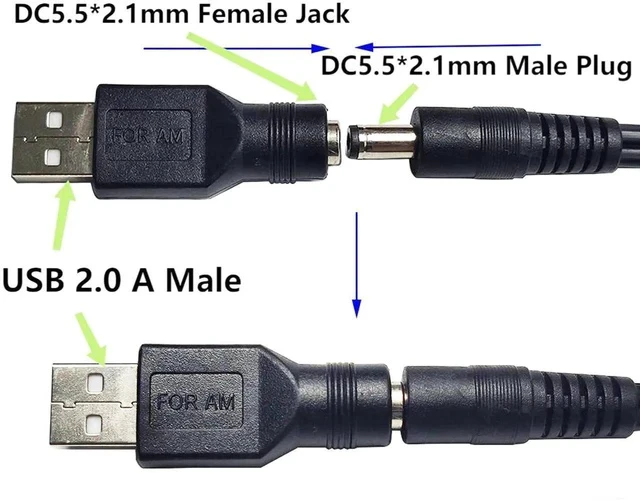 Alt view image 2 of 7 - USB to DC Power Adapter USB 2.0 A Male to DC 5.5x2.1mm Female Connector DC5521 Female to Type A Male Adapter for Laptop PC Smart Phone 2 PCS