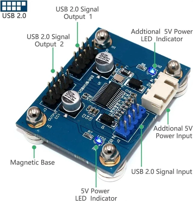 Alt view image 2 of 6 - Cable USB 9Pin Motherboard USB 9pin Male Header Hub Splitter Connector USB 2.0 Hub with Extension Cable SATA Cable Magnetic Base